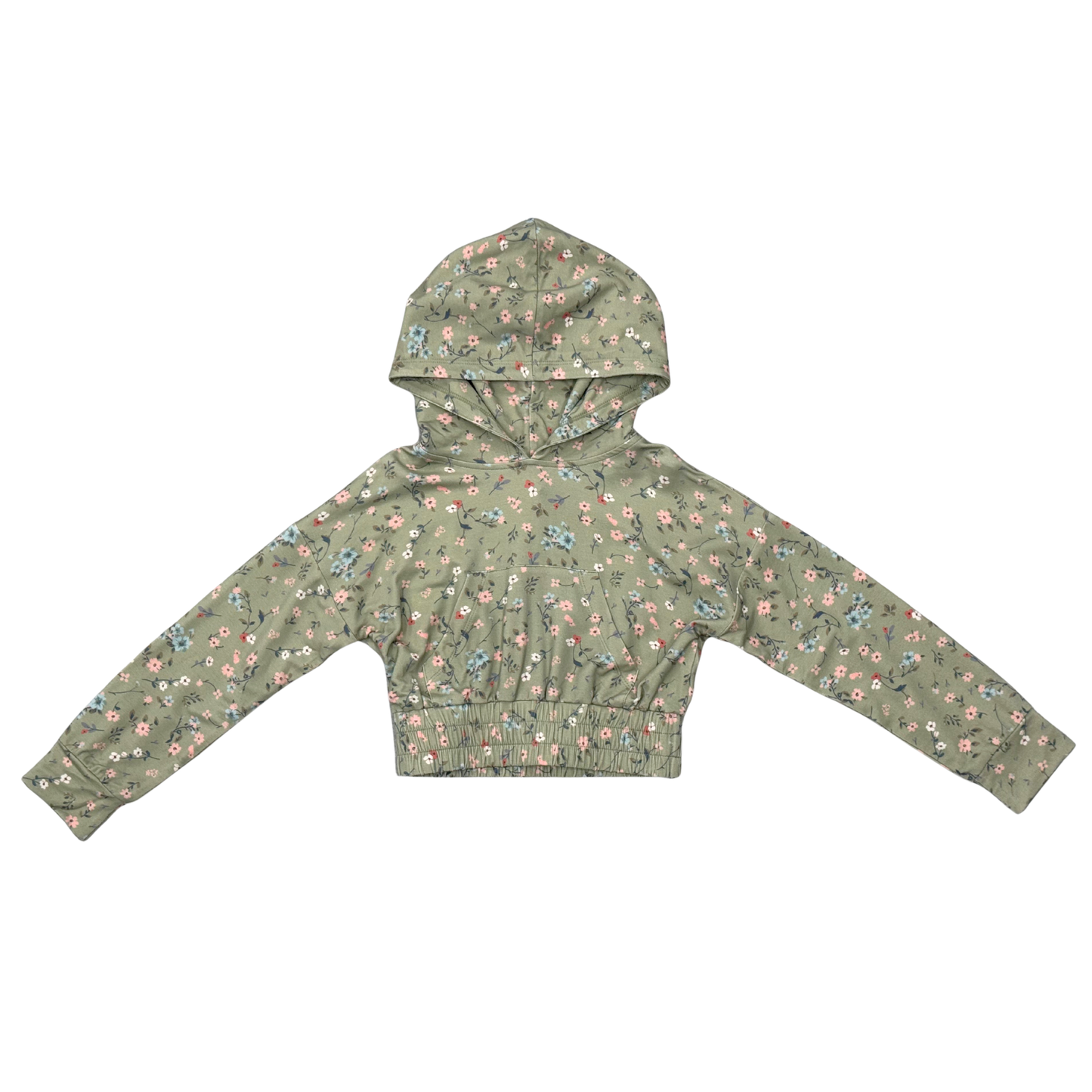 Girls Hoodie Pullover in Dasha Ditsy in Evergreen