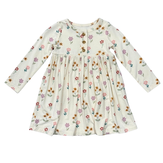 Girls Long Sleeve Henley Dress in Meadow Bloom
