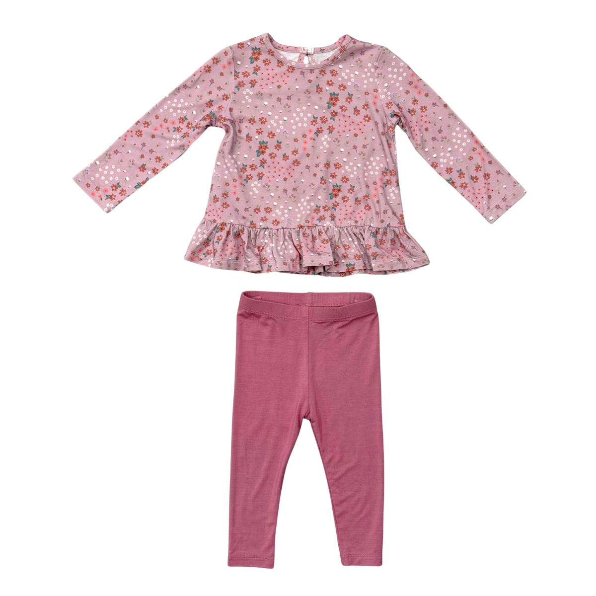 Girls Long Sleeve Peplum Set in Mini Lilac Cluster