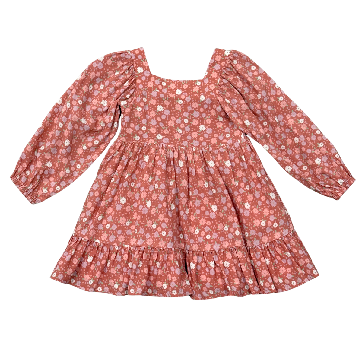 Girls Long Sleeve Viscose Dress in Tiny Petals