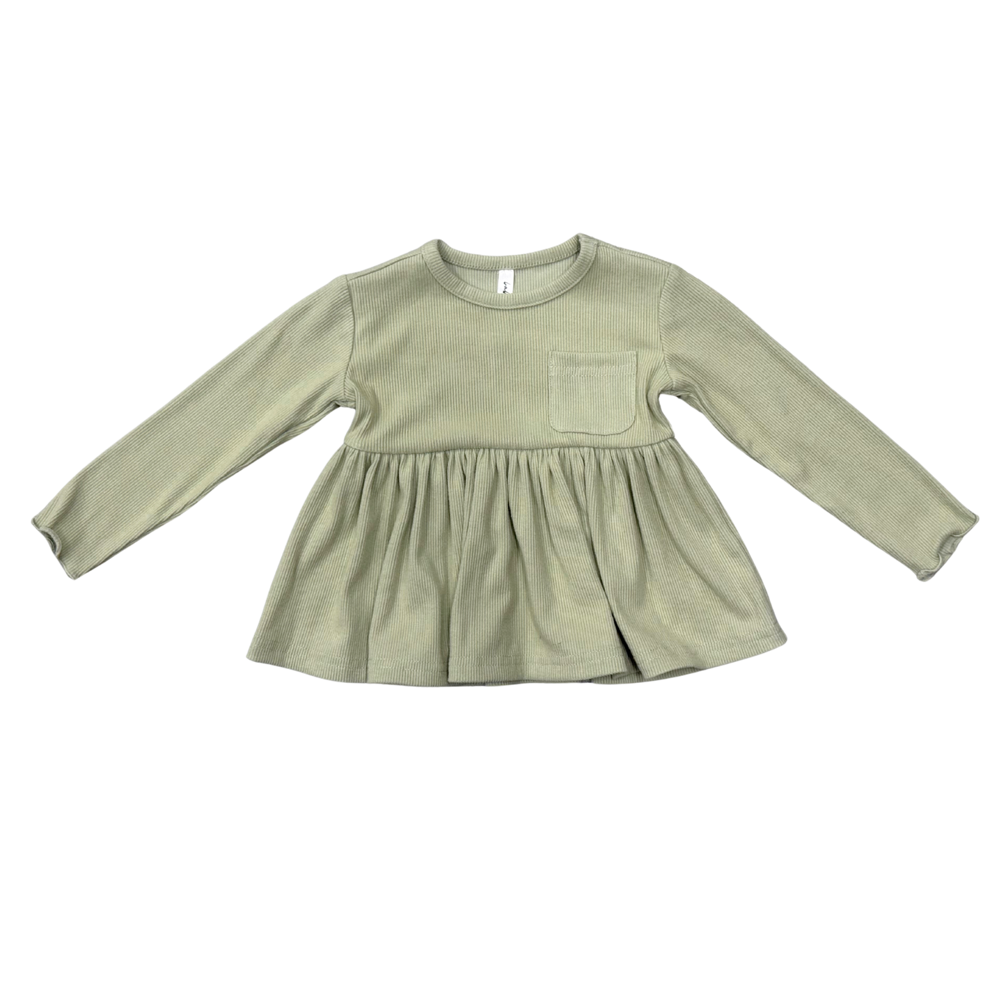 Girls Ribbed Peplum Shirt in Sage