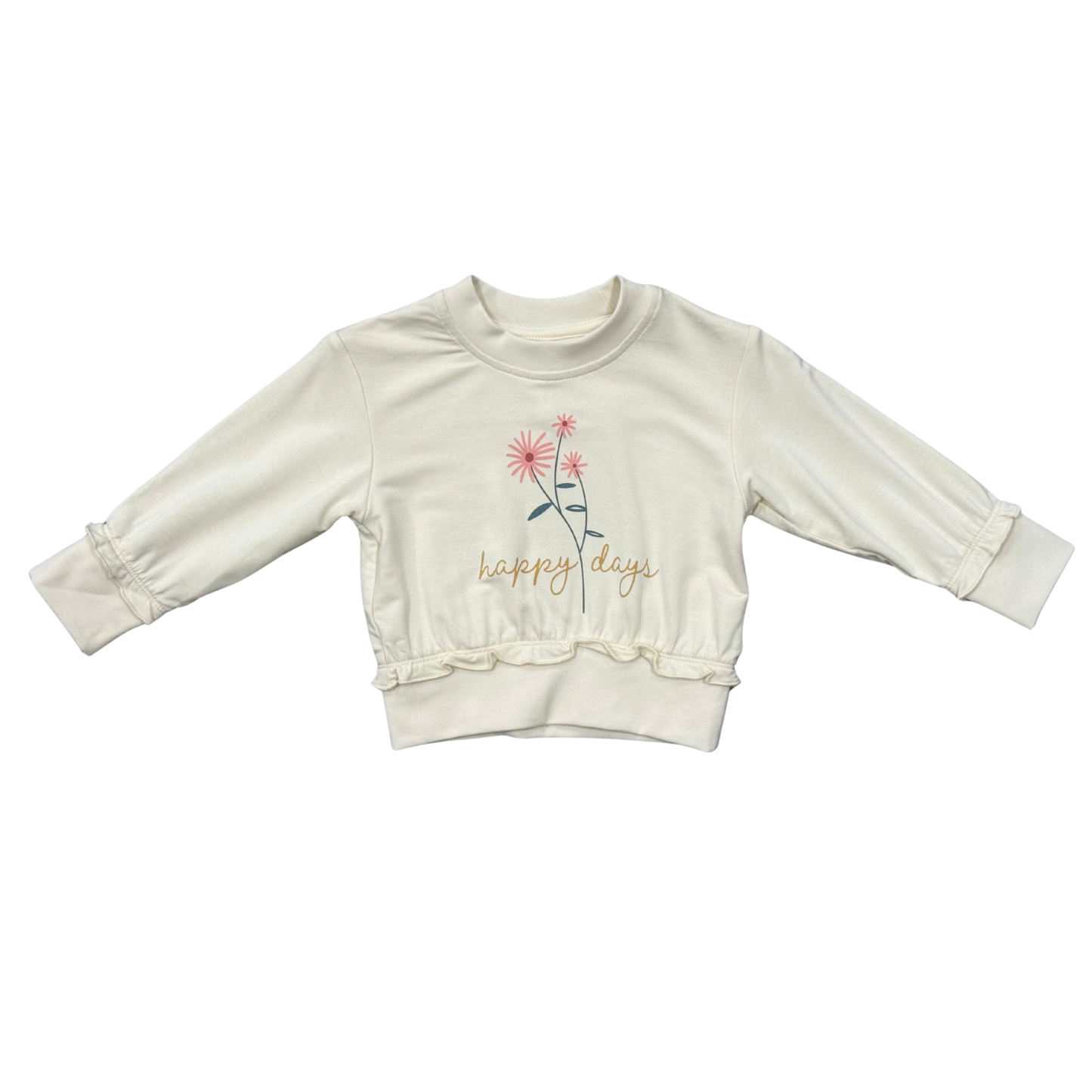 Girls Ruffle Hem Sweatshirt in Happy Days