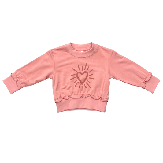 Girls Ruffle Hem Sweatshirt in Starburst Heart