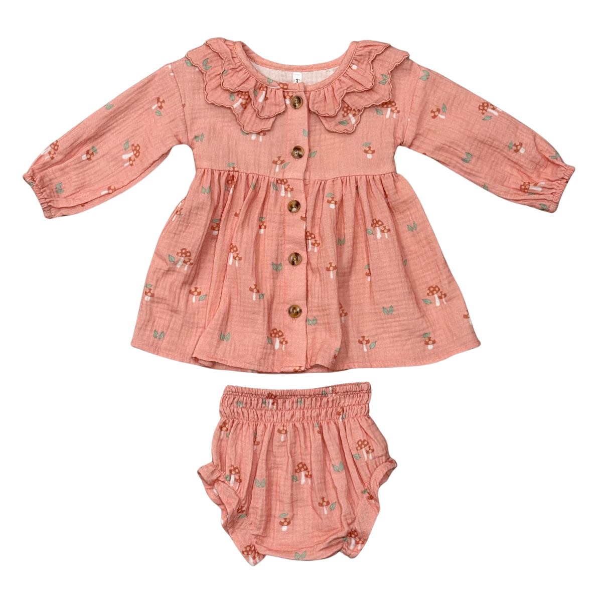 Baby Girl Ruffled Collar Dress Set in Mesa Rose Mushroom