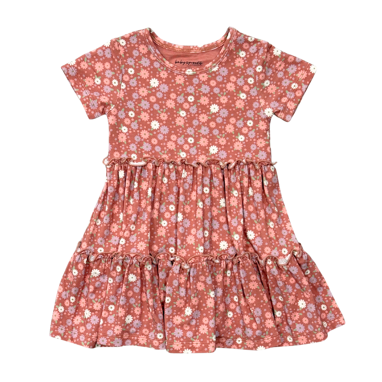 Girls Short Sleeve Double Tiered Dress in Tiny Petals