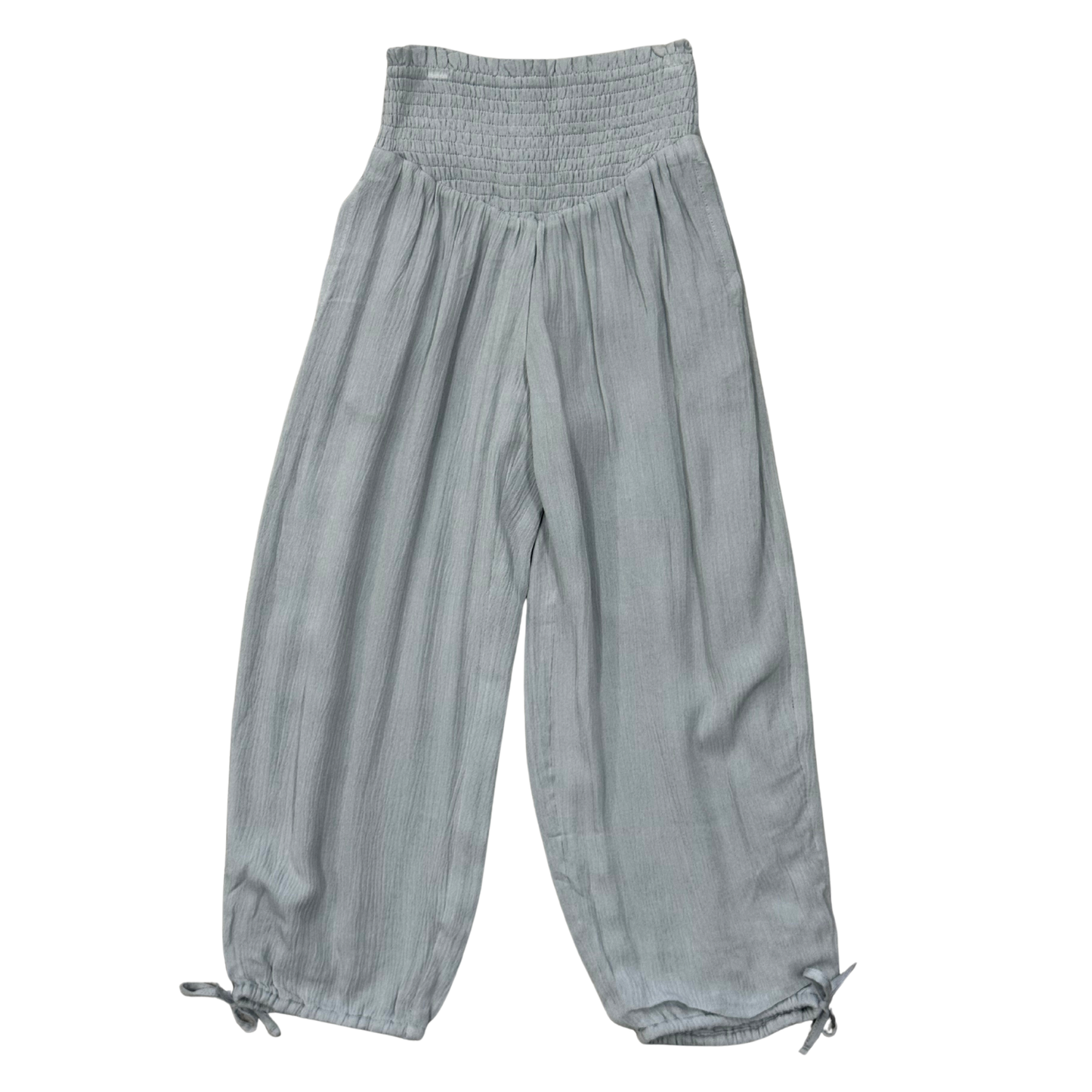 Girls Harem V-Waist Tie Pants in Grayish Blue