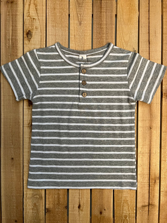 Gray and White Striped Basic Tee