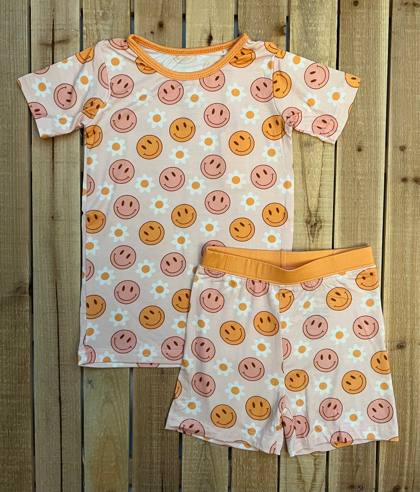 Pink Tone Smiley Bamboo Shorts Set