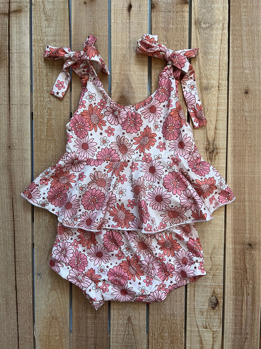 Pink Tone Floral Tank and Bloomer Set