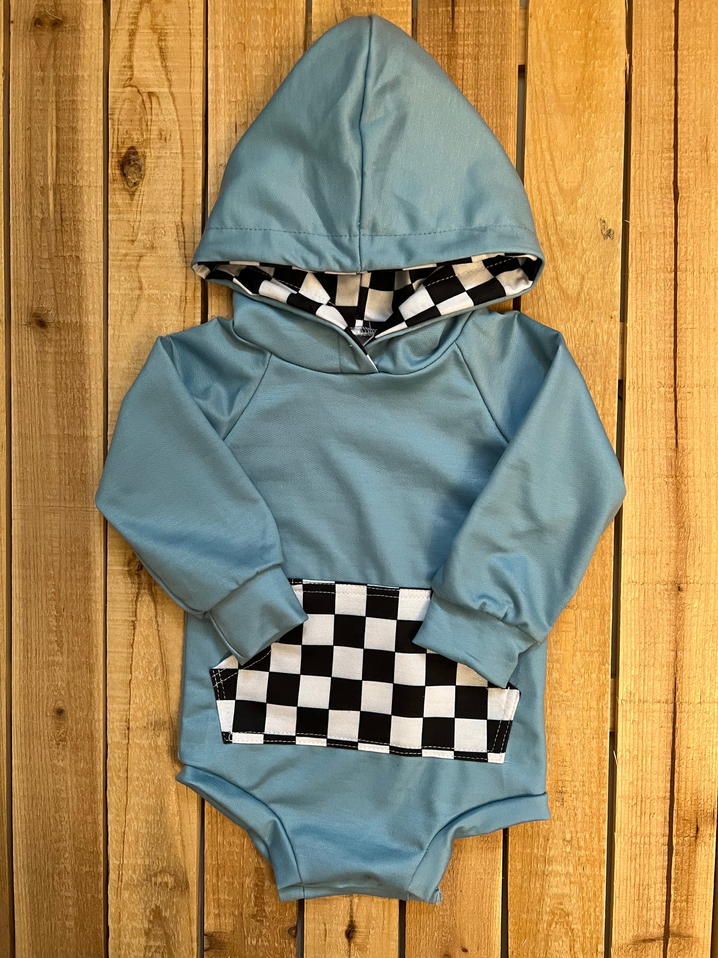 Checkered Hood and Pocket Romper