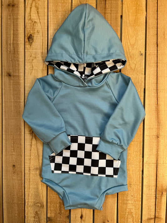 Checkered Hood and Pocket Romper