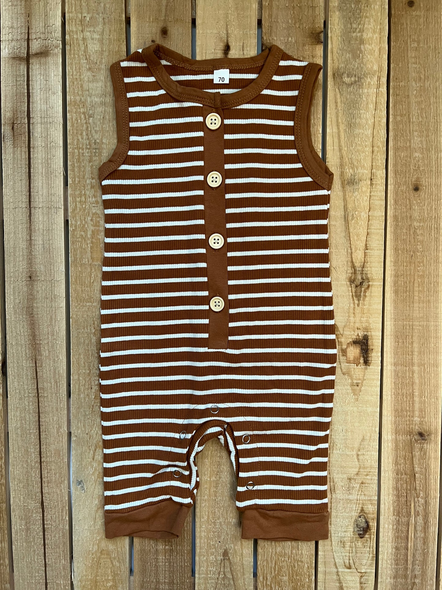 Sleeveless Striped Button Romper