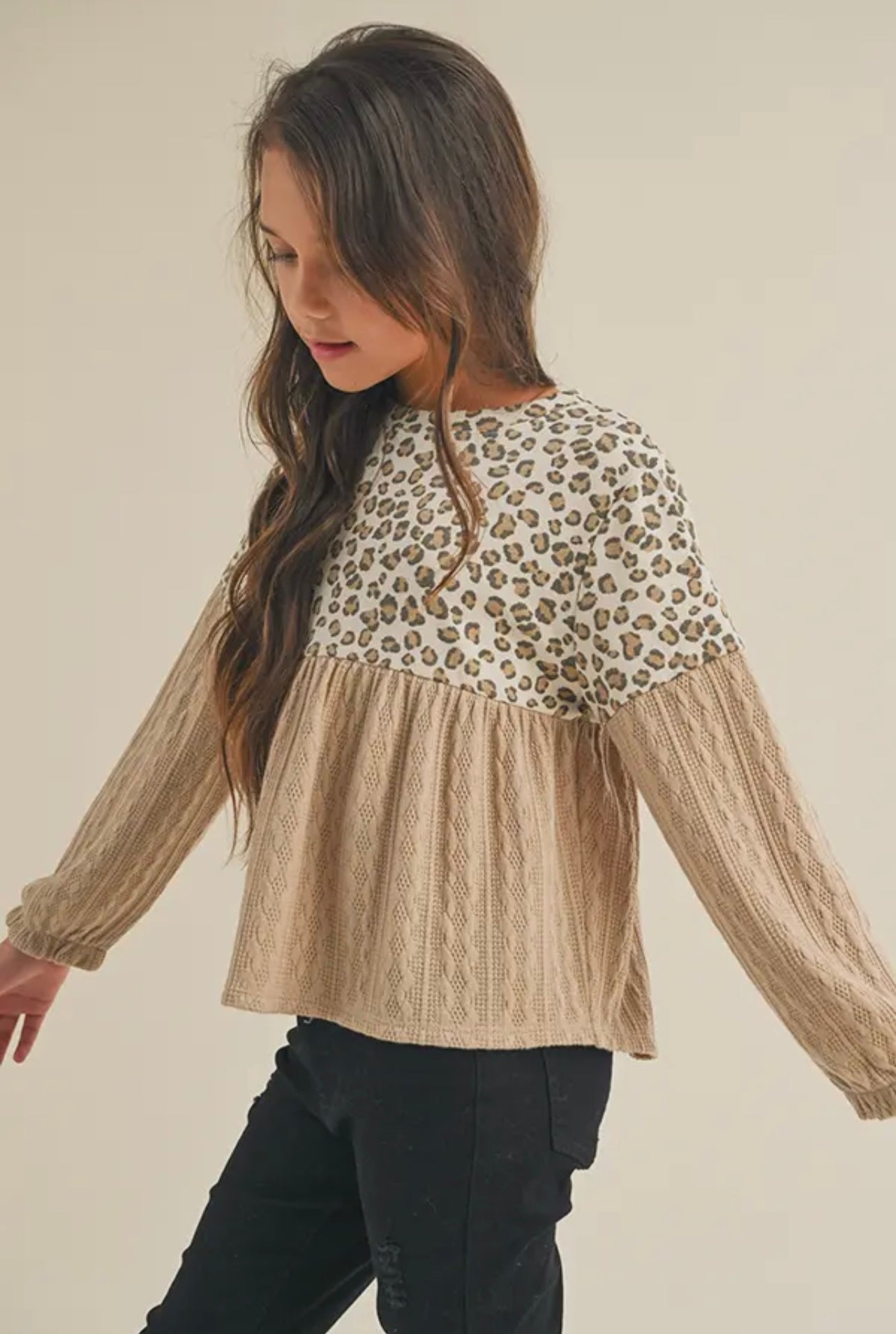 Cable Knit Color Block Cheetah Top