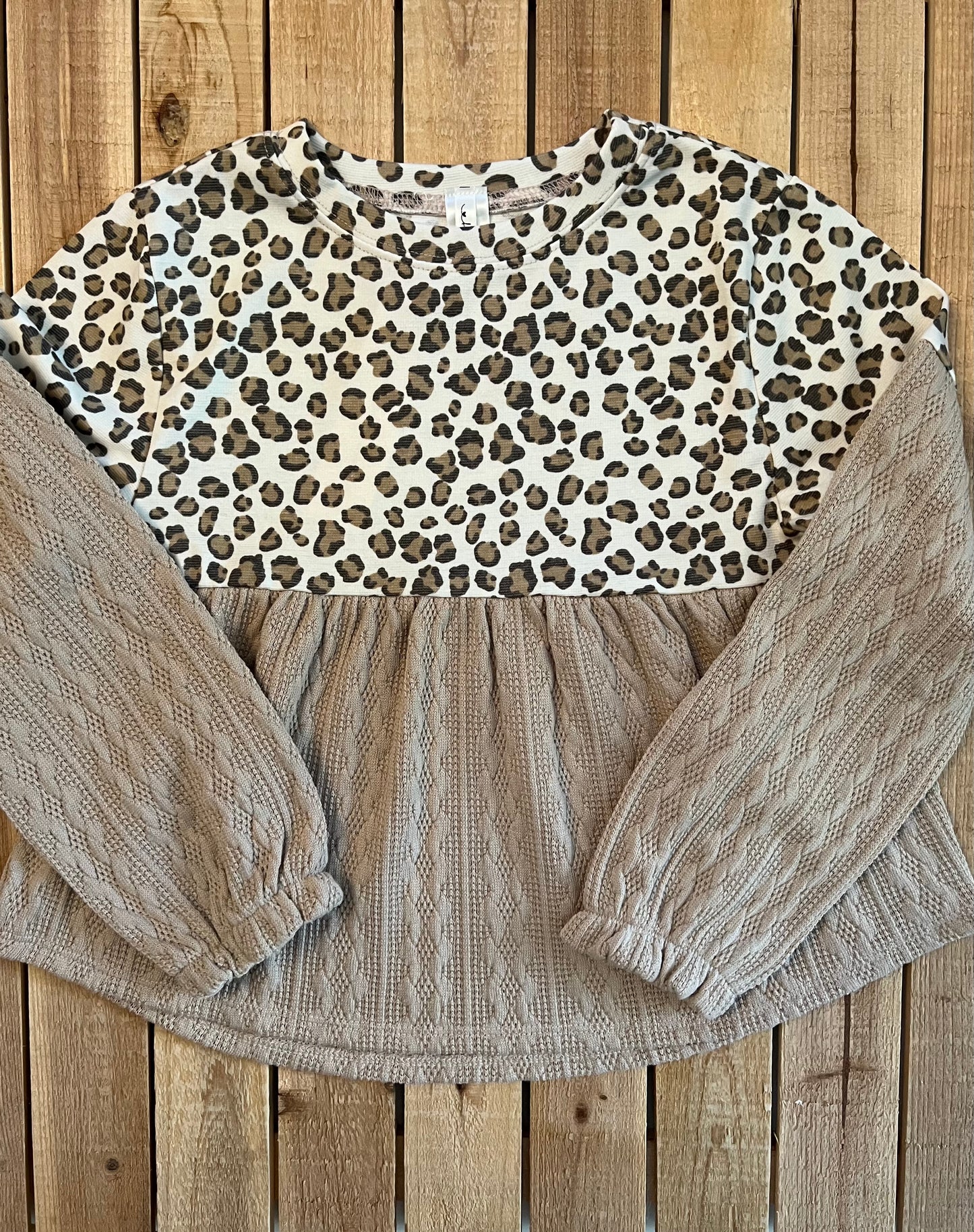 Cable Knit Color Block Cheetah Top