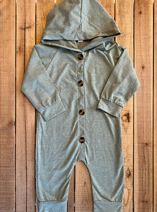 Sage Hooded Button Romper