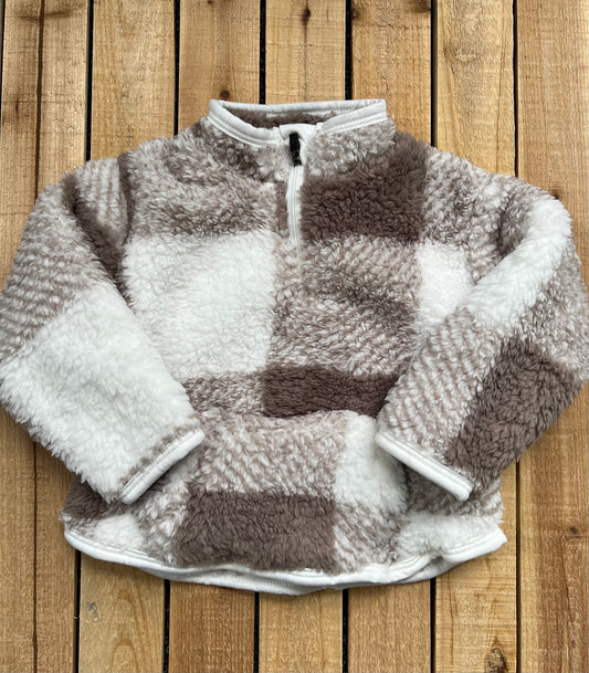Neutral Plaid Fleece Pullover