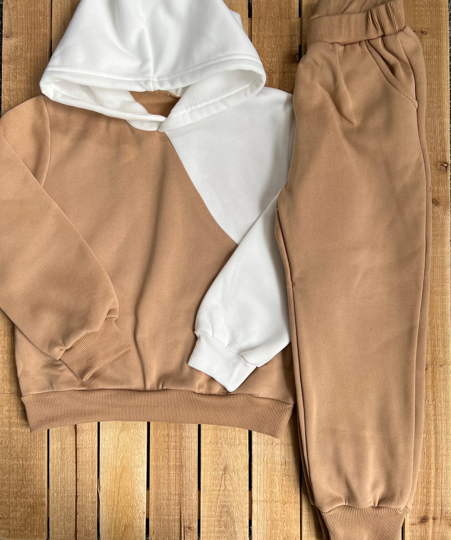 Neutral Color Block Hoodie Set