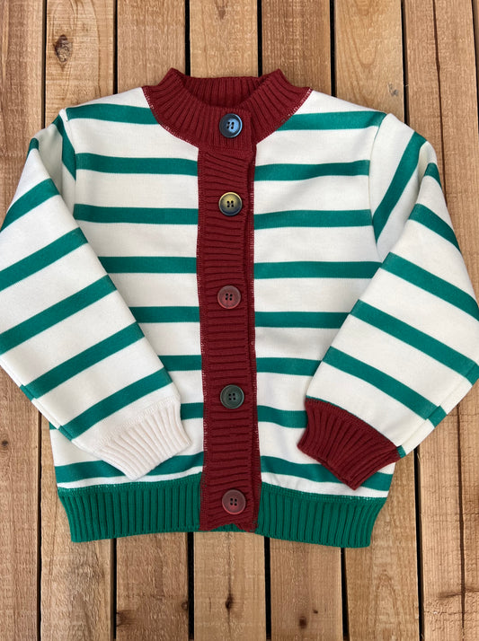 Green and Red Striped Cardigan