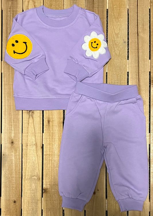 Lavender Smiley Patch Sweatsuit