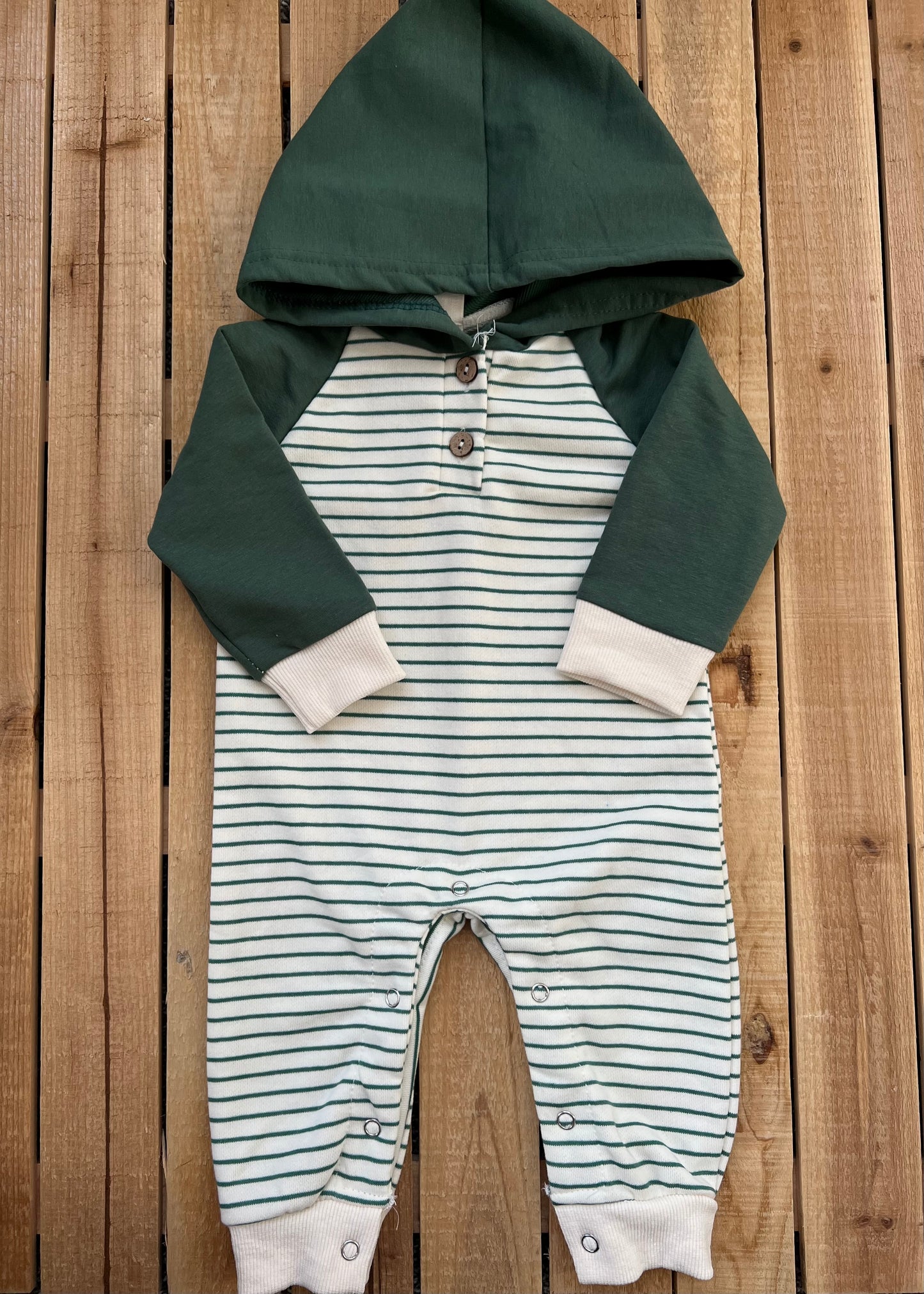 Green Striped Hooded Romper