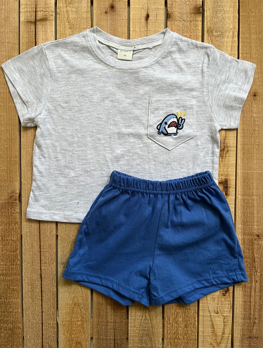 Embroidered Shark Tee and Shorts Set