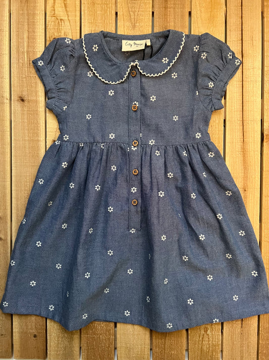 City Mouse Chambray Round Collar Daisies Print Dress