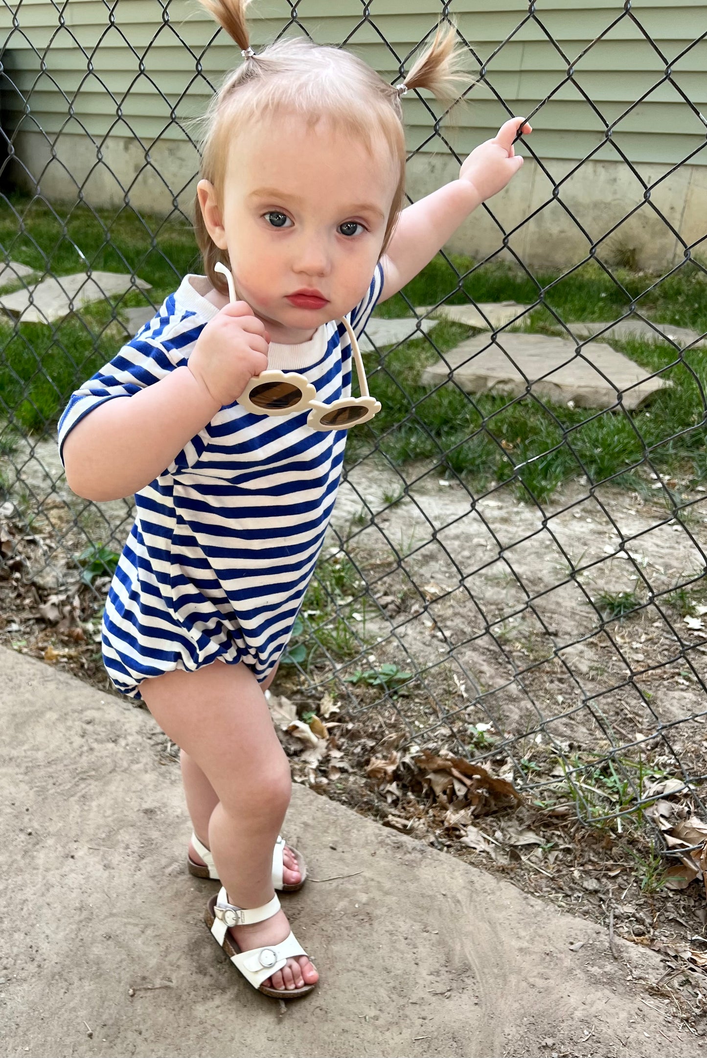 Blue and White Striped Romper Tee