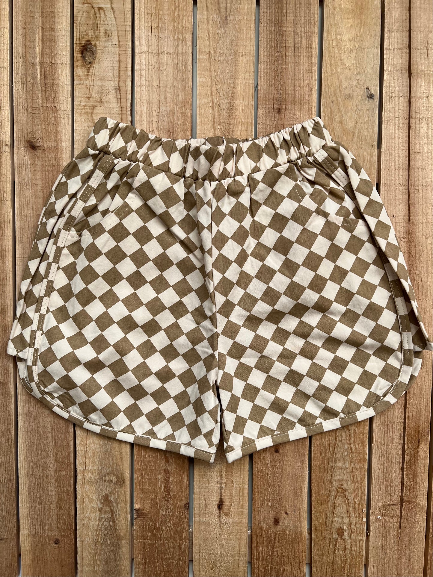 Neutral Checkered Print Shorts