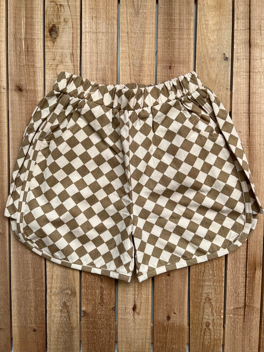 Neutral Checkered Print Shorts