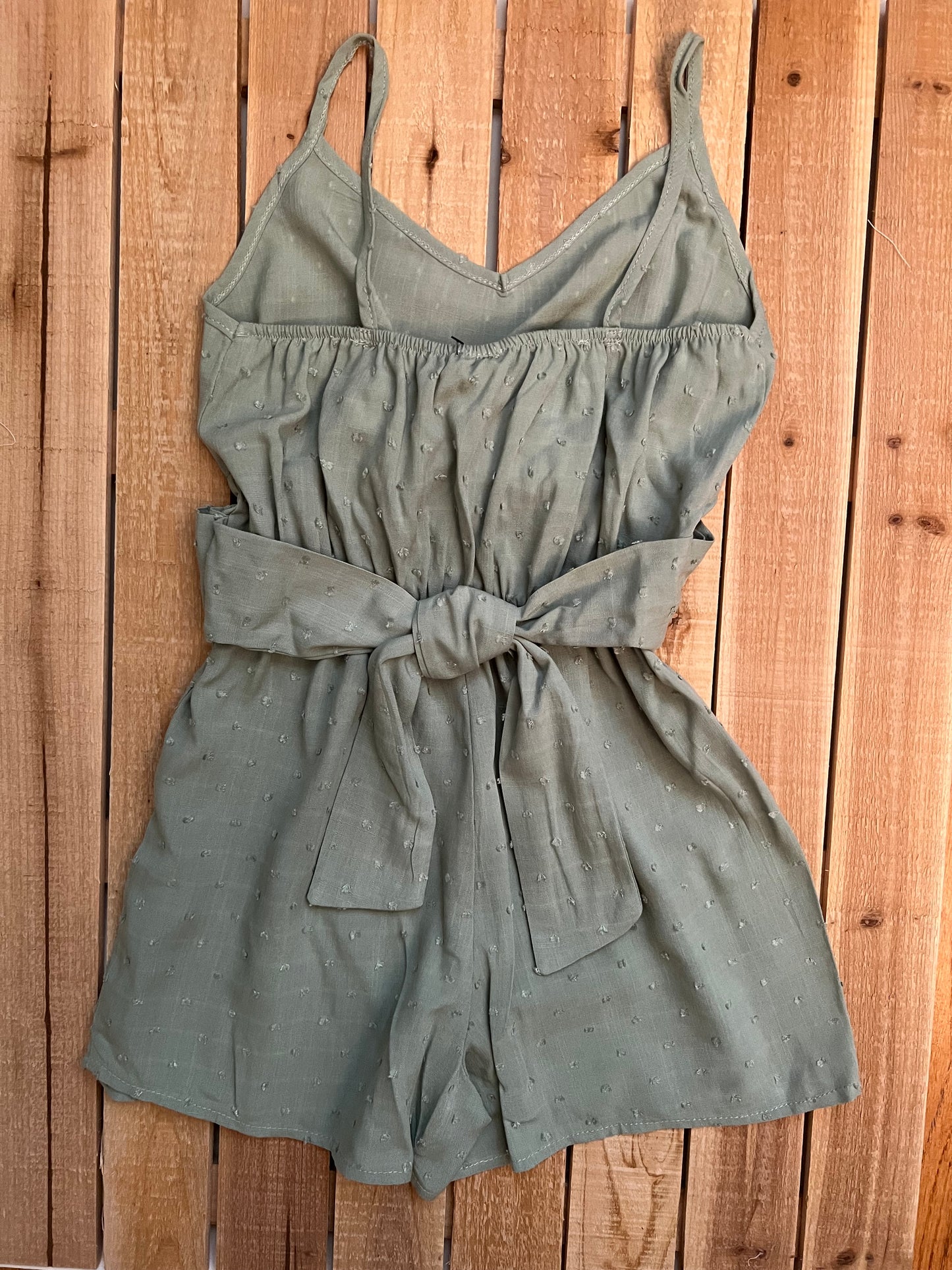 Sage Textured Romper with Tie