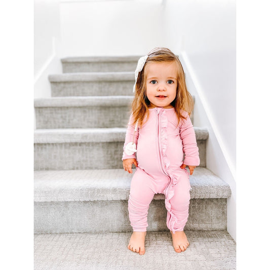 Lillian Pink Bamboo Ruffle Convertible Footie (2T-4T)