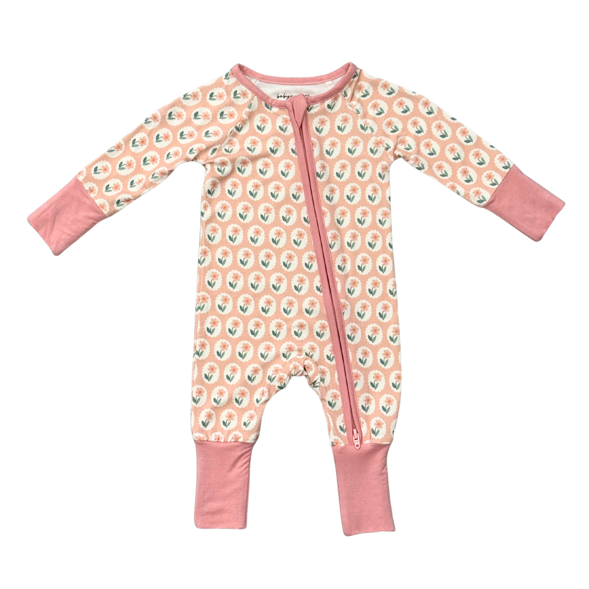 Baby Girl Sleeve Zip Romper in Framed Flower