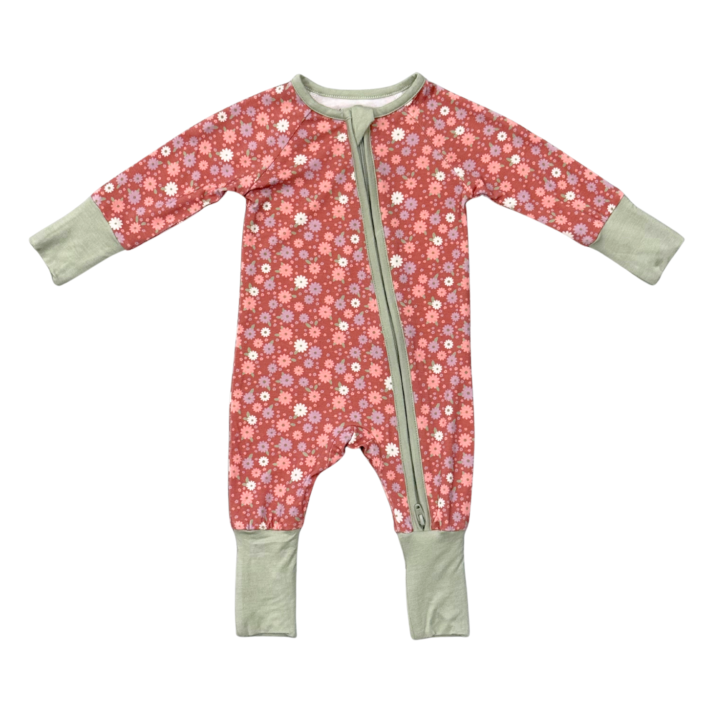 Baby Girl Sleeve Zip Romper in Tiny Petals