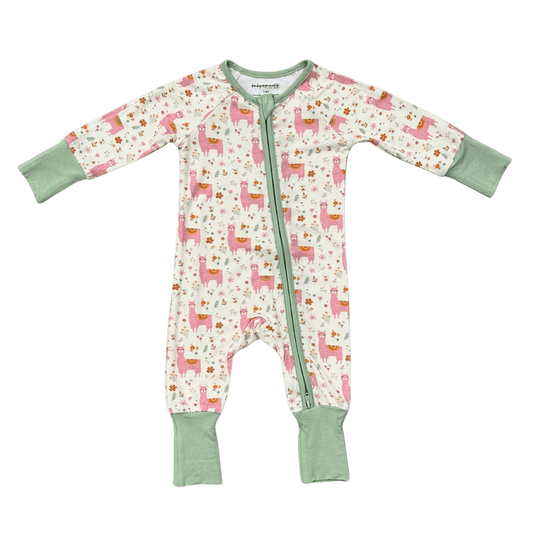 Baby Girl Long Sleeve Zip Romper in Llamas