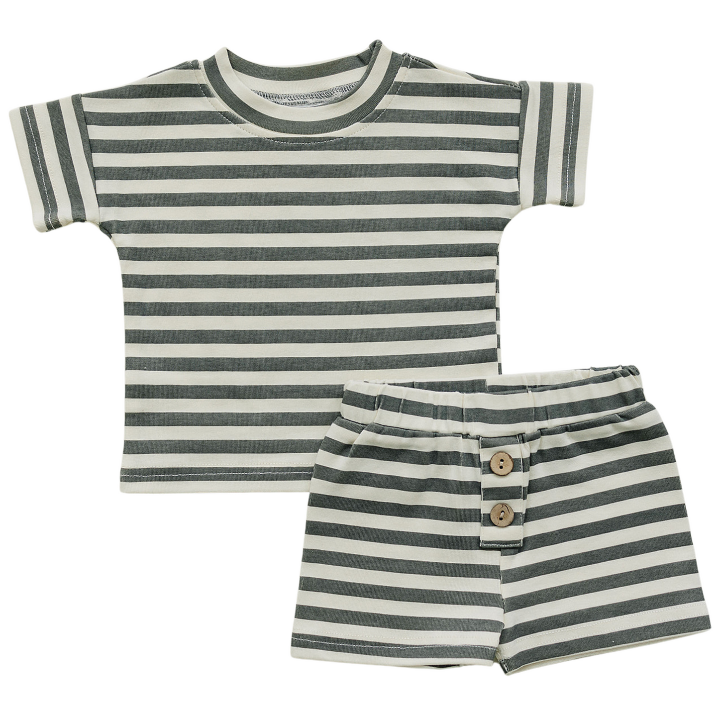 Charcoal Stripe Button Short Set