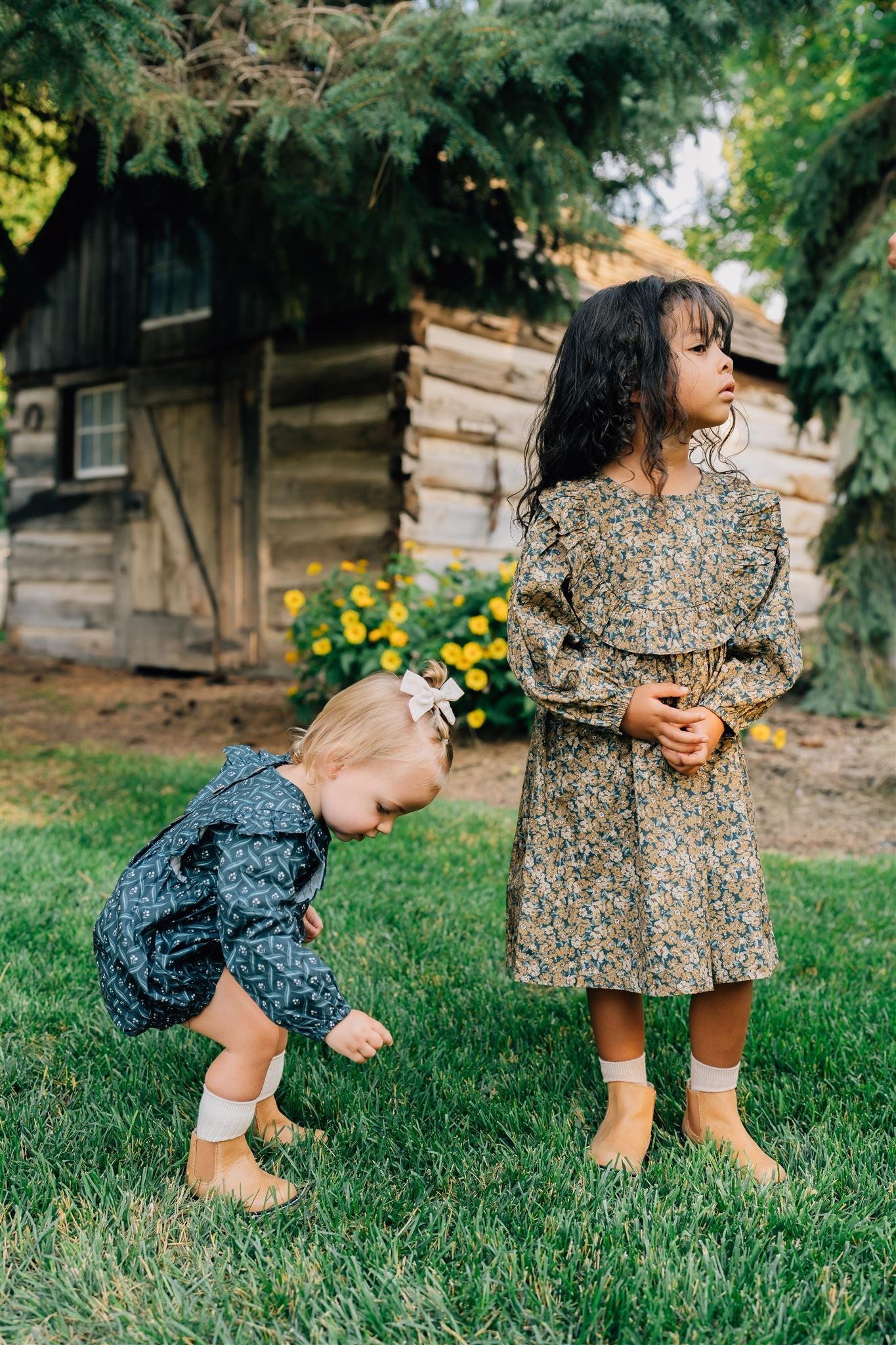 Mebie Baby Venetian Floral Long Sleeve Ruffle Cotton Dress