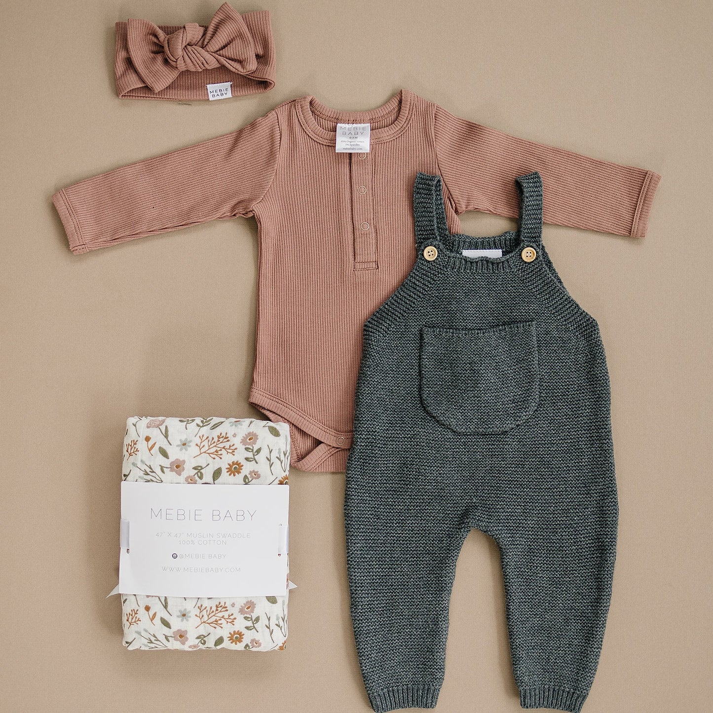 Mebie Baby Dusty Rose Organic Snap Long Sleeve Ribbed Bodysuit