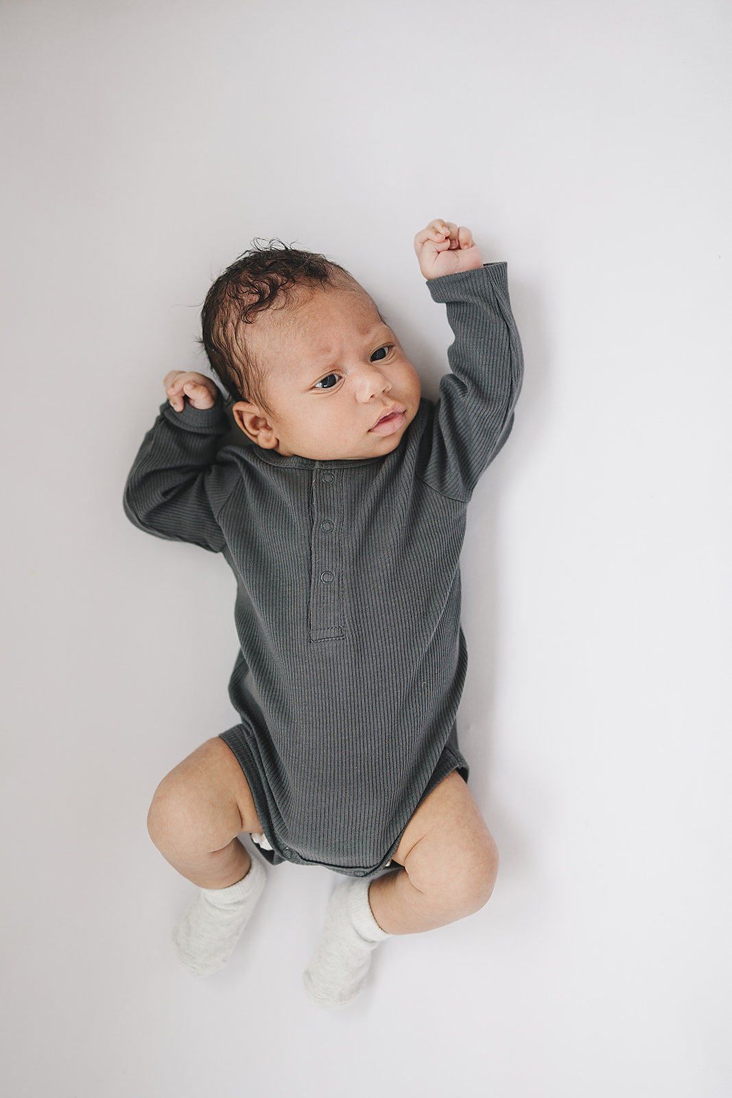 Mebie Baby Charcoal Organic Snap Long Sleeve Ribbed Bodysuit