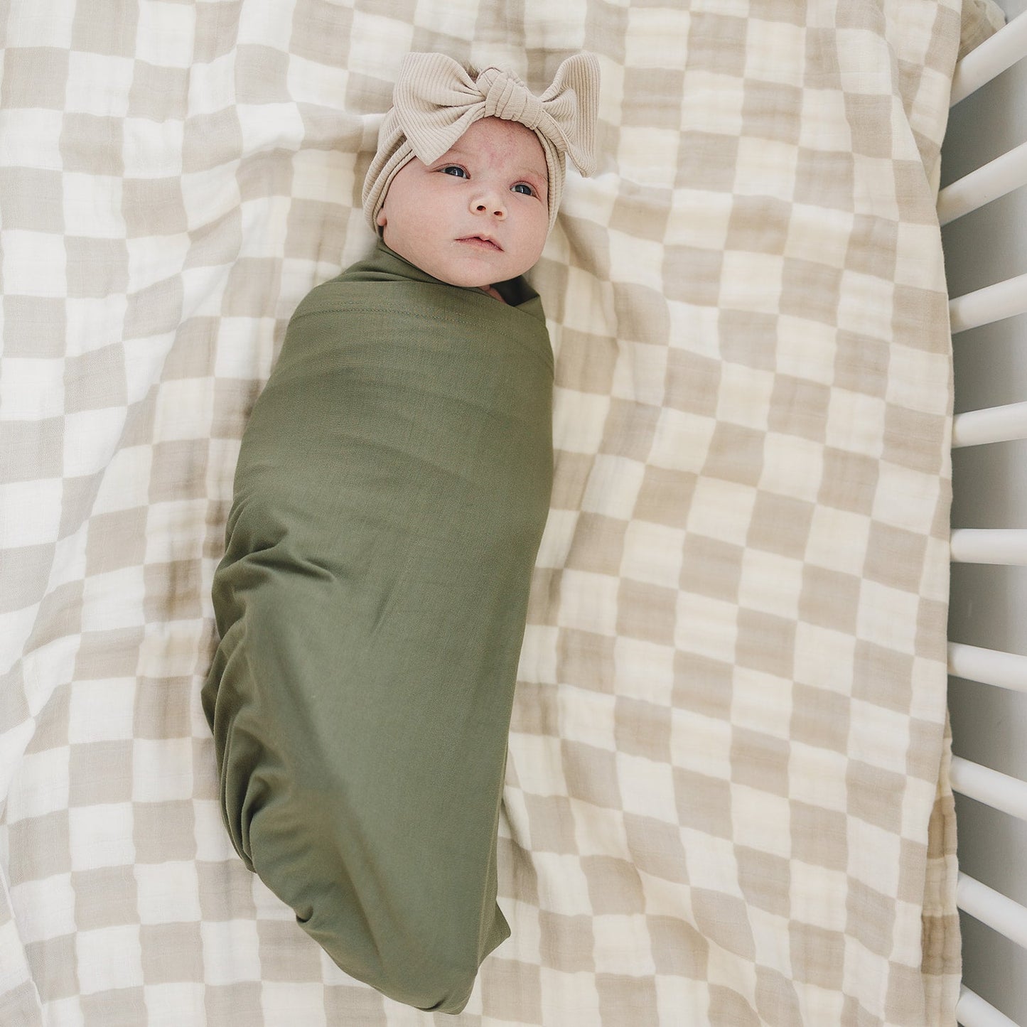 Mebie Baby Taupe Checkered Muslin Quilt