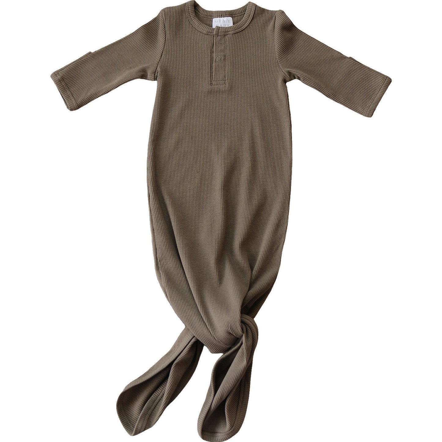 Mebie Baby Cocoa Organic Cotton Ribbed Knot Gown