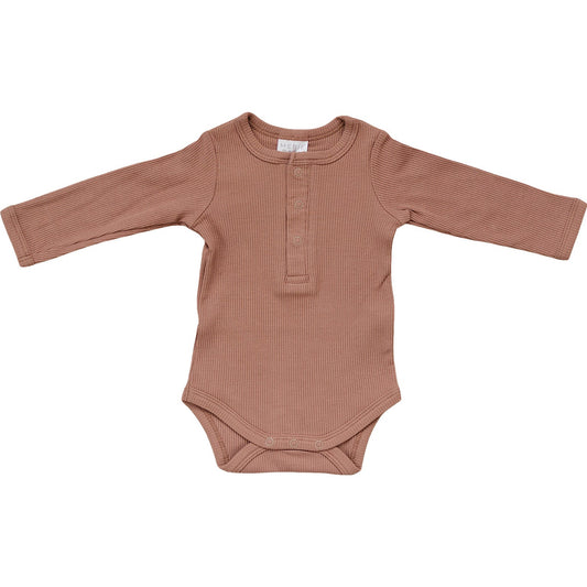 Mebie Baby Dusty Rose Organic Snap Long Sleeve Ribbed Bodysuit