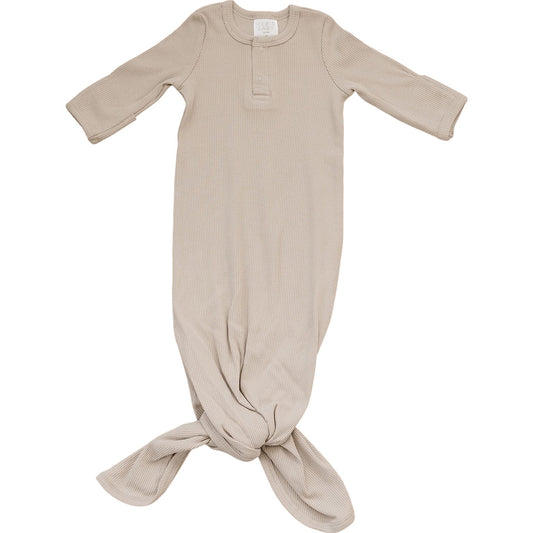 Mebie Baby Oatmeal Organic Cotton Ribbed Knot Gown