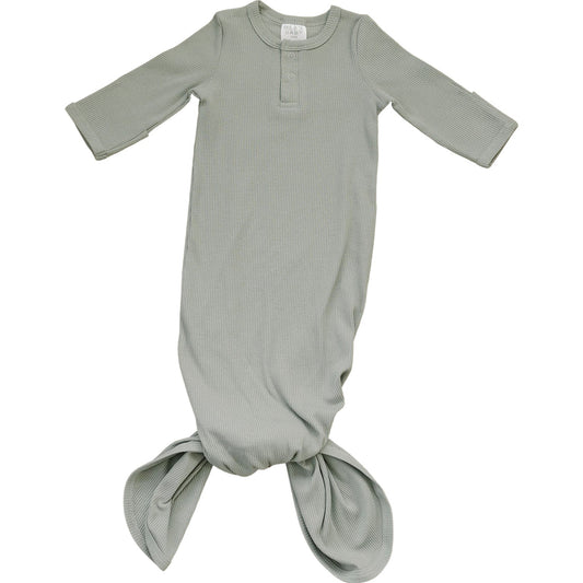 Mebie Baby Sage Organic Cotton Ribbed Knot Gown