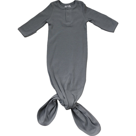 Mebie Baby Grey Organic Cotton Ribbed Knot Gown