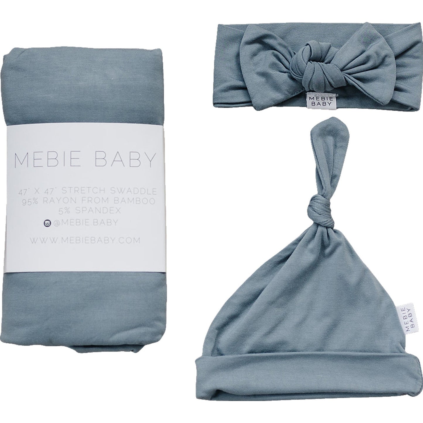 Mebie Baby Dusty Blue Bamboo Hat OR Head Wrap Set