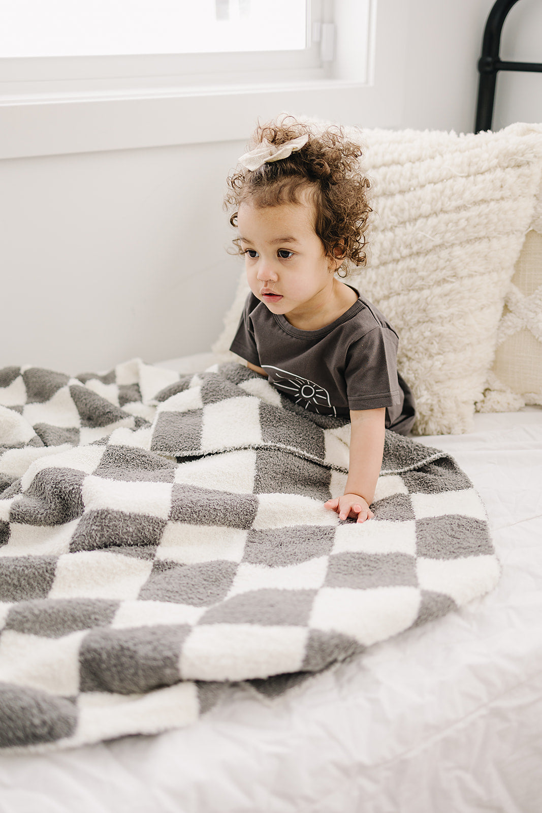 Mebie Baby Charcoal Checkered Plush Blanket