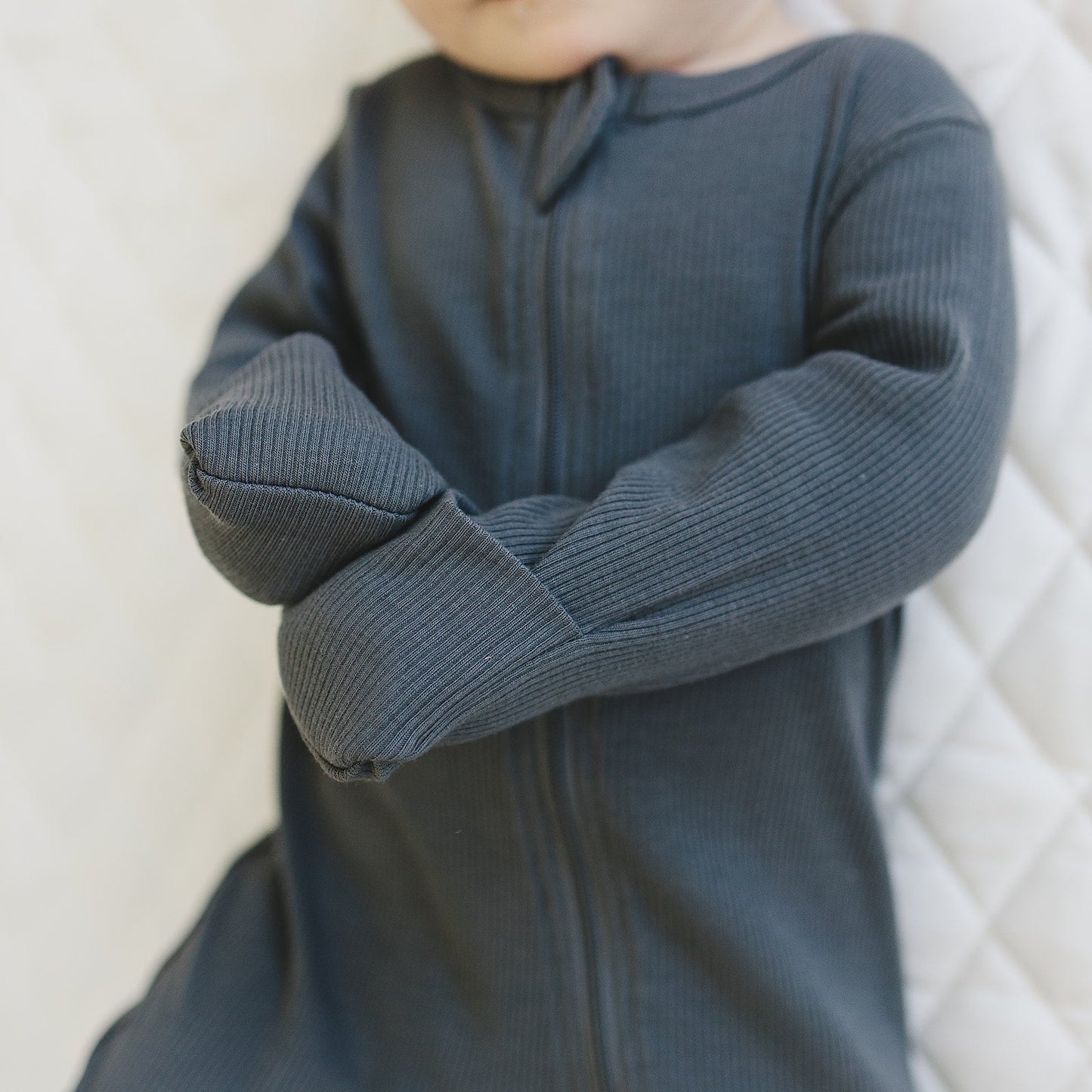 Mebie Baby Charcoal Organic Cotton Ribbed Zipper