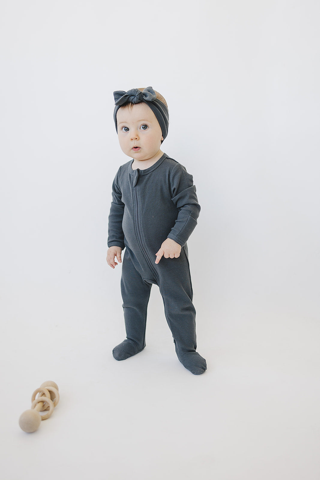 Mebie Baby Charcoal Organic Cotton Ribbed Zipper