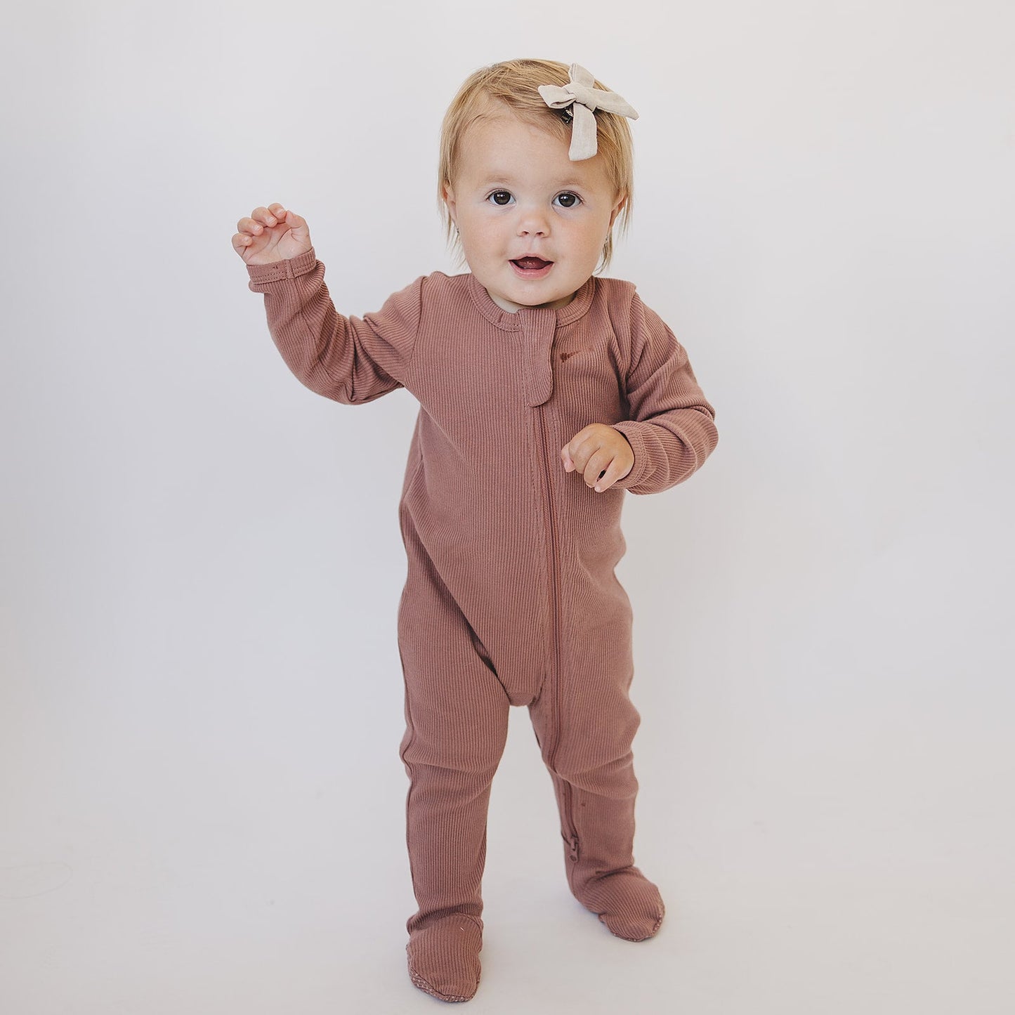 Mebie Baby Dusty Rose Organic Cotton Ribbed Zipper