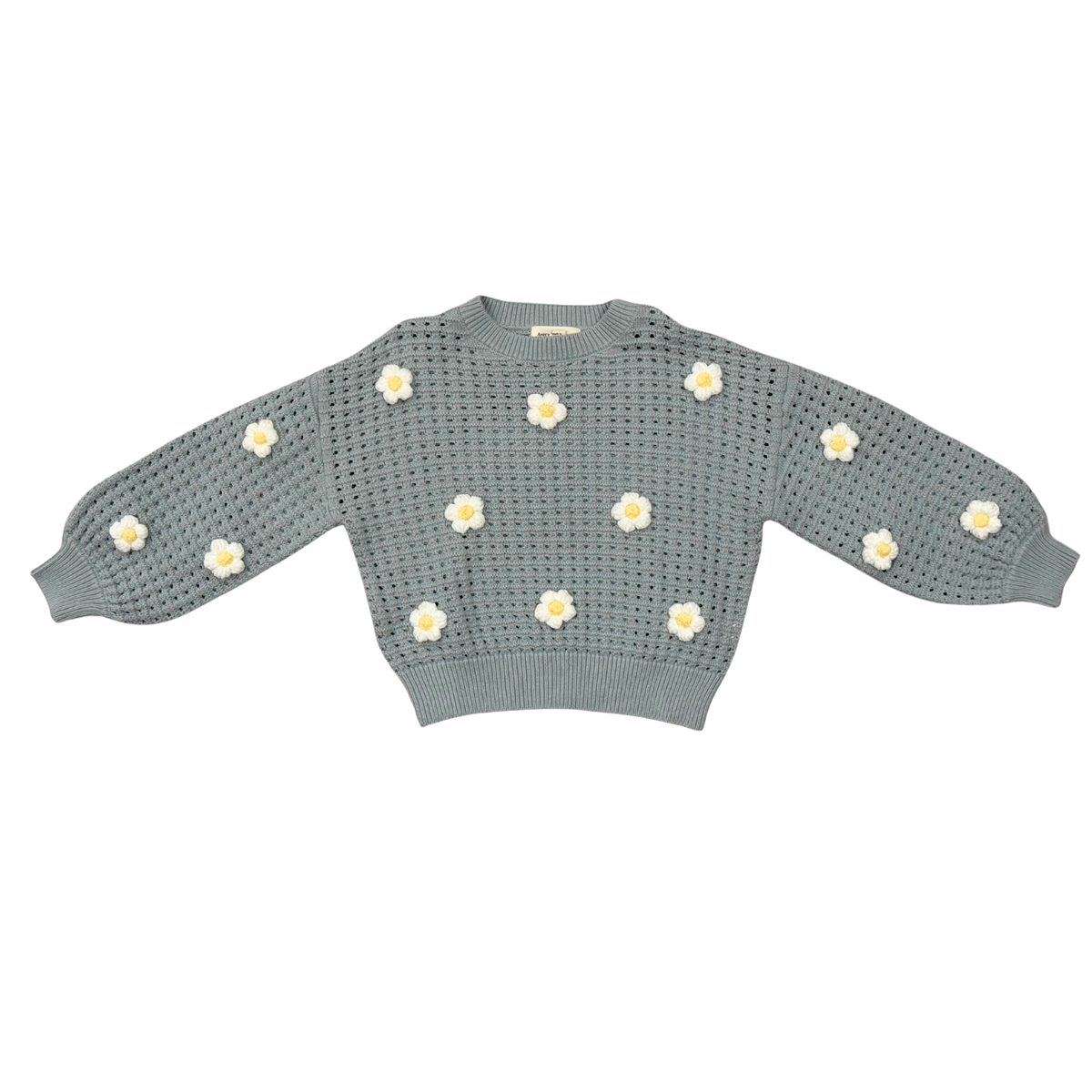Girls Open Weave Long Sleeve Sweater in Soft Juniper